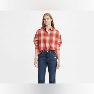 NWT LEVI'S TRENDY PLUS SIZE HENRI COTTON JOEY PLAID FLAME SCARLET 2X